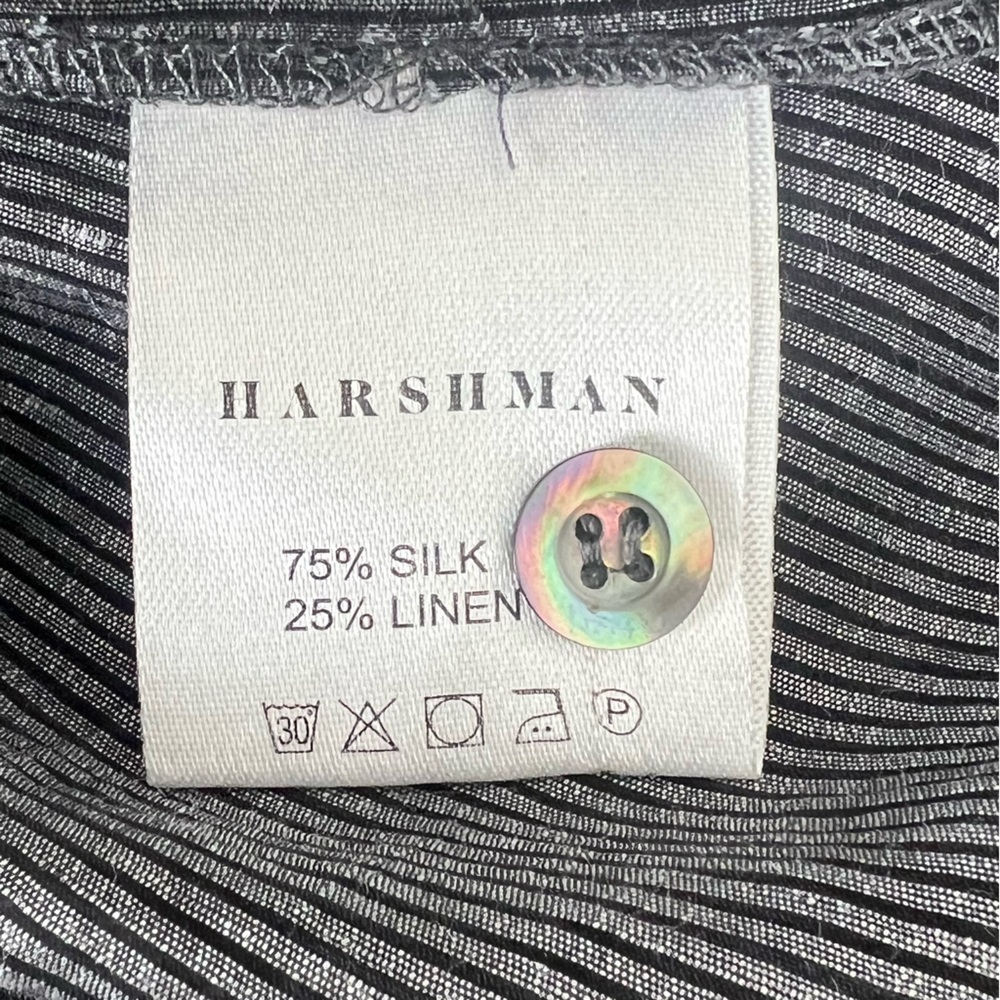 Harshman | Silk & Linen Quiet Luxury Drea Tunic Top Charcoal Stripes | XS - Picture 12 of 14